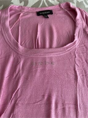 bebe Pink Ribbed Scoop Tank with Subtle Crystal Detail
